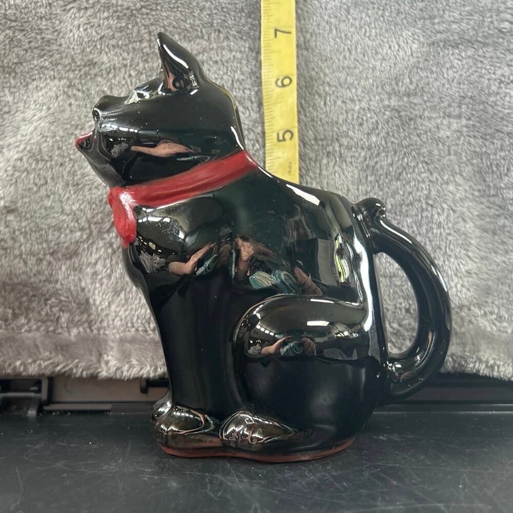c1950 Stafford Japan Redware Black Cat Creamer Mint